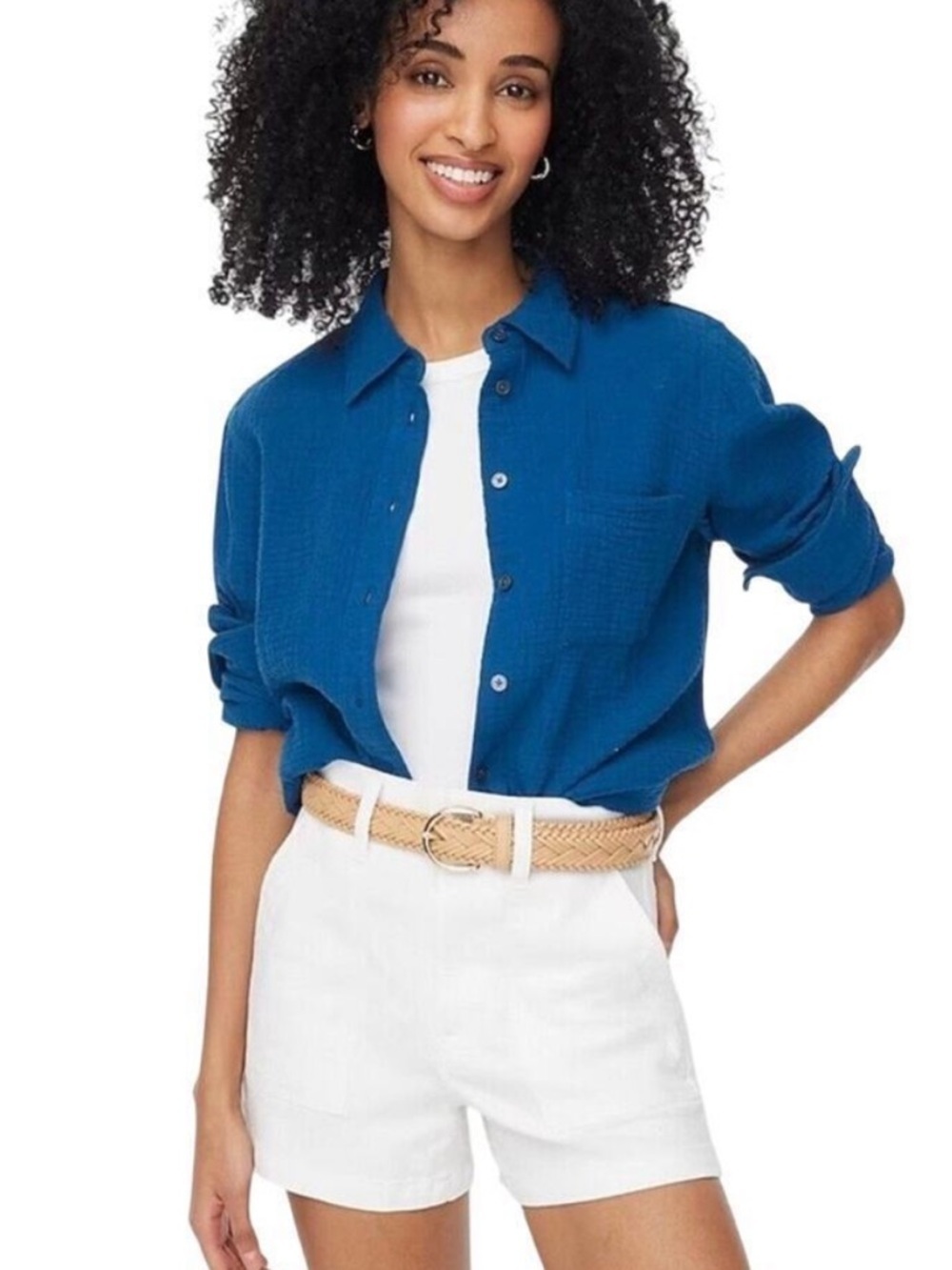J crew blue Double-gauze button-up shirt